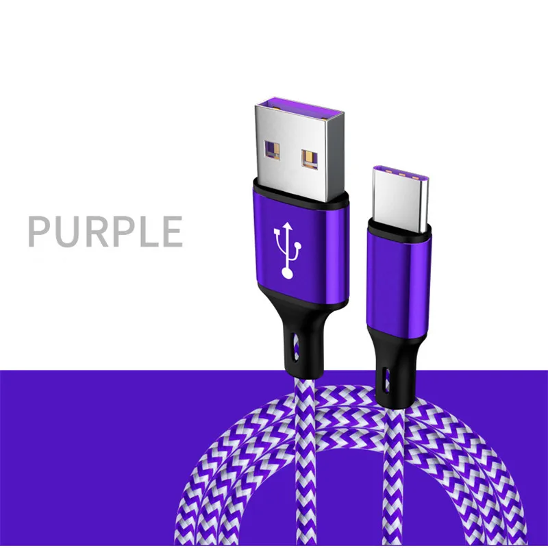 Usb type-C кабель для передачи данных для samsung S9 S10 Xiaomi Redmi Note 7 10 huawei P30 P20 USBC кабель type C зарядное устройство 5A супер быстрая зарядка - Цвет: Фиолетовый