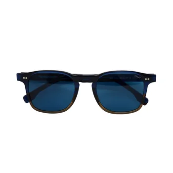 

RossoT, Sunglasses. Mirrored lenses, glossy two-tone blue and brown frame. With customizable "talking" label. Made in Italy