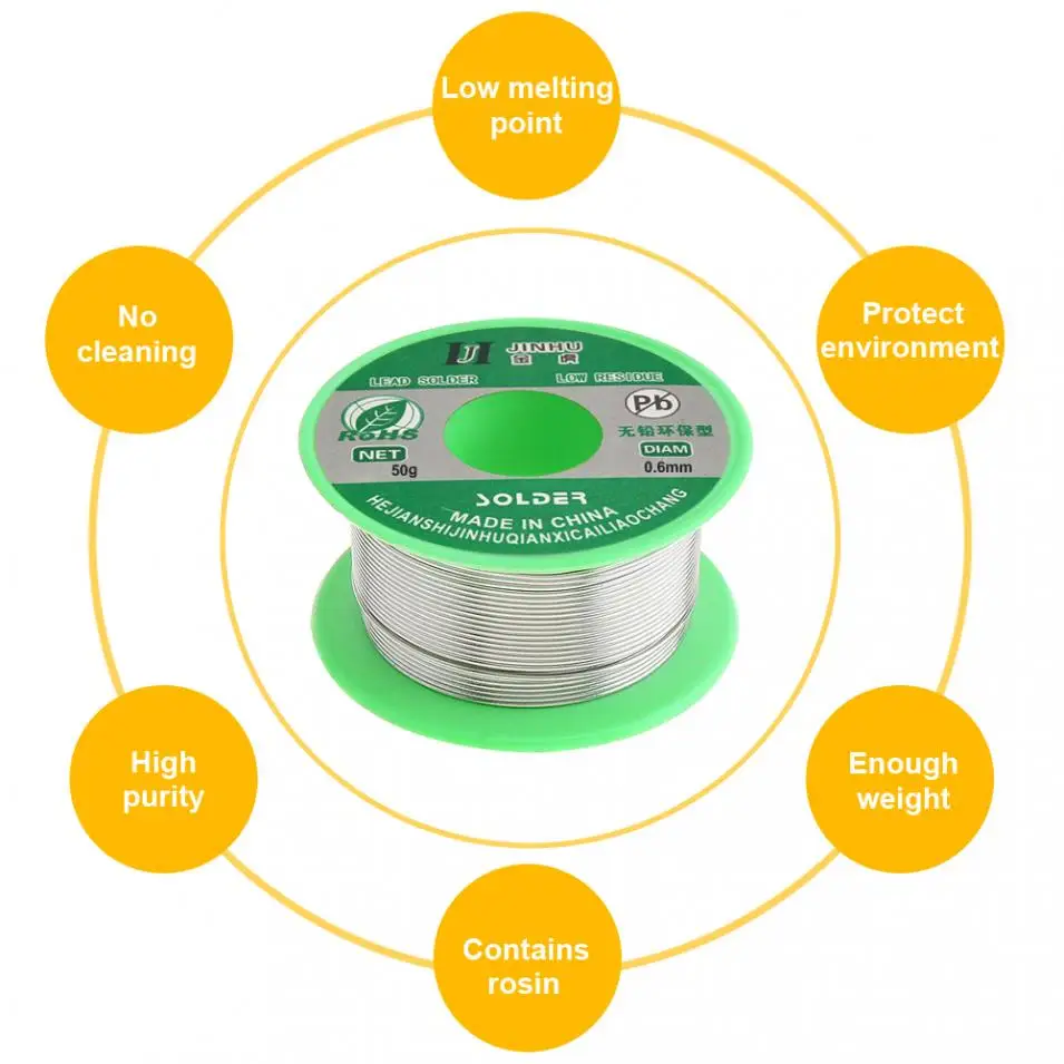 50g 0.6mm/Environmental-friendly Lead-free Rosin Core Solder Wire with Flux and Low Melting Point for Electric Soldering Iron