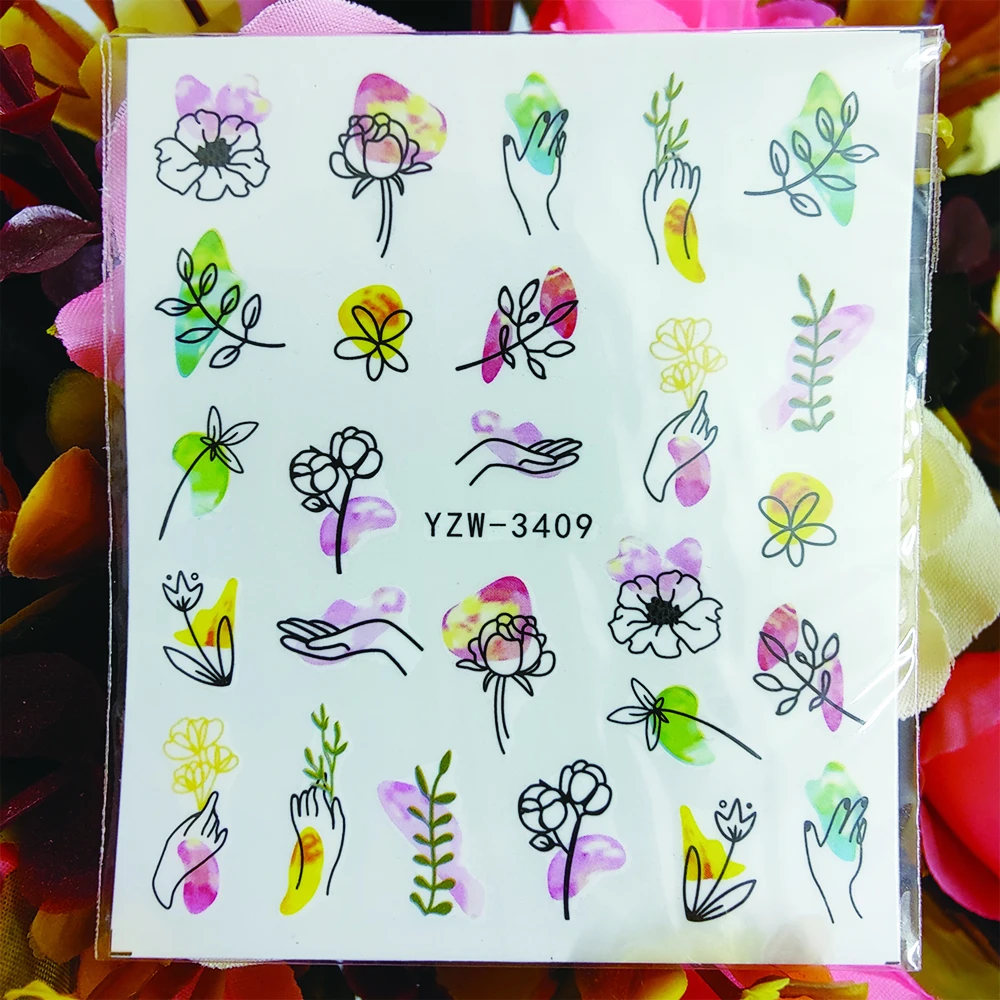 

Geometry Rose Floret Nail Sticker Water Decals Nail Art Decorations Design Water Stickers for Nails Manicure Accessories