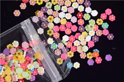 100pcs/Bag 6mm Colorful Flower Resin Stone Nail Charms Jewelry 3D Nail Art Decoration Cellphone Decoration Beauty Supplies ZCF10