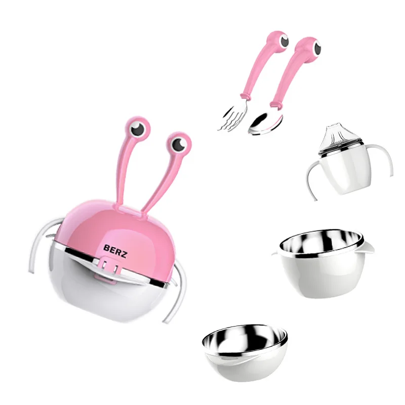 

Children Portable Stainless Steel Tableware Cartoon Baby Plate Set Baby Feeding Fork Spoon Bowl Tableware Creative Infant Dishes