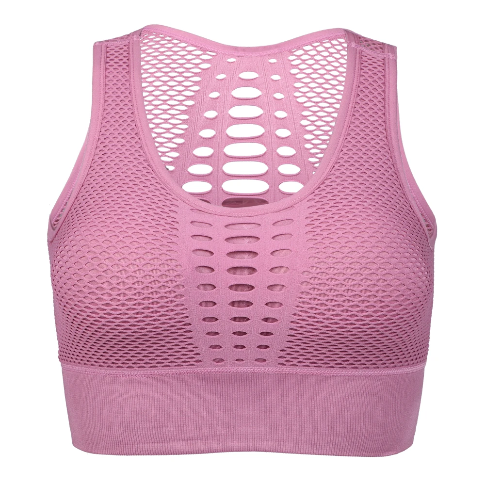 pink Женский спортивный бюстгальтер, сексуальный, сетчатый, Brathable, спортивный топ, пуш-ап, женский, для спортзала, фитнеса, Спортивное нижнее белье, Женский бесшовный бюстгальтер для бега, йоги - Цвет: pink