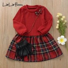 LarLarBoom/платье для девочек; Новинка г.; Весенний свитер в консервативном стиле для девочек; платье в клетку с длинными рукавами в стиле пэчворк; детская одежда