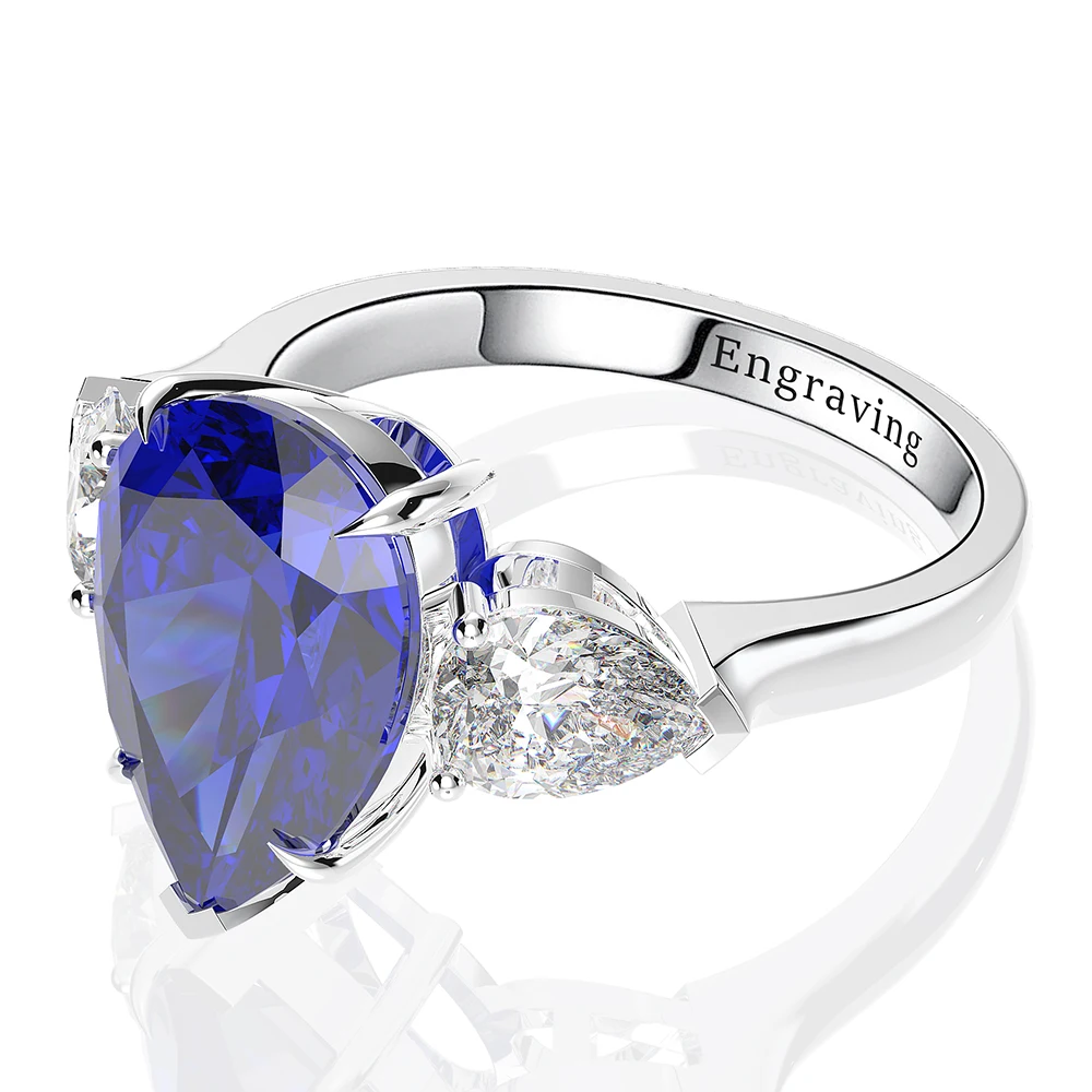 Royal Blue Rainbamabom 925 пробы Серебряная груша искусственный Муассанит Аквамарин полудрагоценный камень свадебные Обручение кольцо ювелирные изделия на подарок - Цвет камня: Royal Blue
