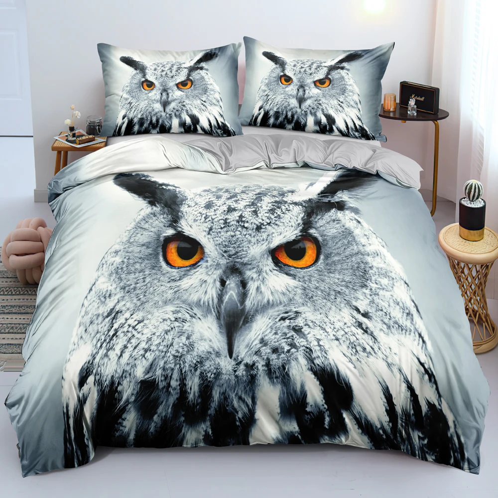 Animal Owl Bed Linen with Pillowcases Bedding Sets Single Double Queen King Size Bedroom Bed Set