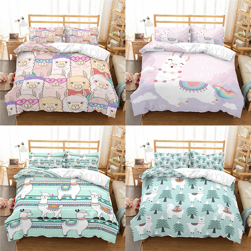 

Home Textile Luxury 3D Alpaca Print 2/3Pcs Comfortable Duvet Cover PillowCase Bedding Sets Queen and King EU/US/AU Size