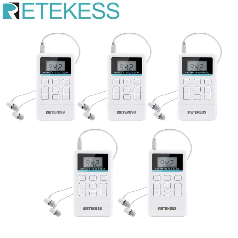 Портативный fm радио карманный радиоприемник Retekess 5 шт. TR612 с 3 мм наушниками для