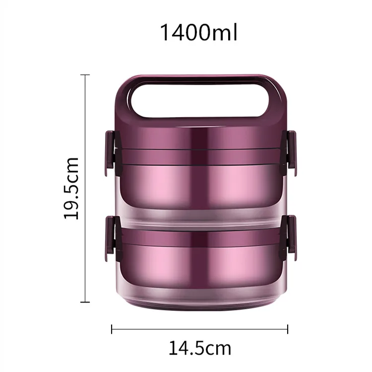 2 Layer Purple Портативный из нержавеющей стали 304 термальный Ланч-бокс большой емкости многослойный термос Bento коробка еда без бисфенола-а контейнер - Цвет: 2 Layer Purple
