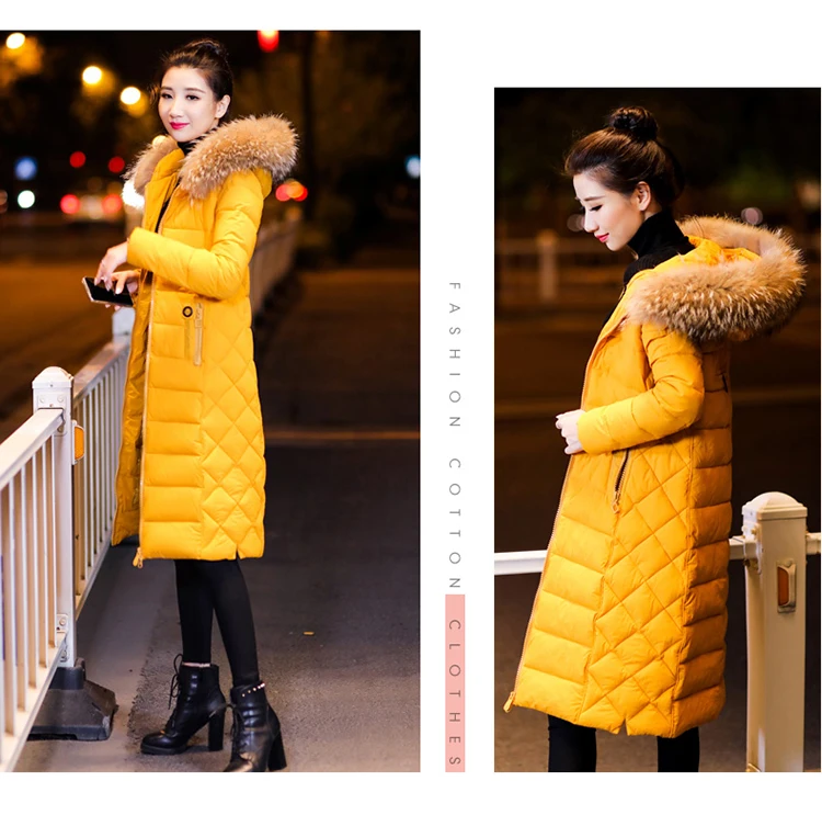 Зимний пуховик хлопчатобумажная куртка для женщин с длинным чистоту посадки коленного сустава пальто с капюшоном