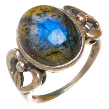 

Natural Blue Fire Labradorite Handmade 925 Sterling Silver Ring 8 D1184