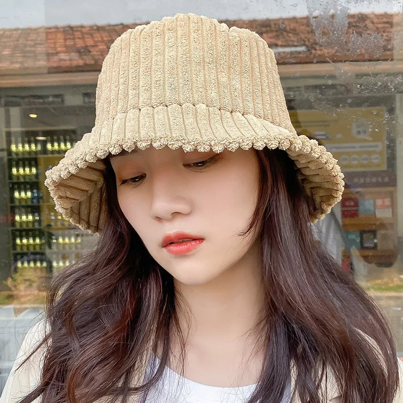 

Corduroy Winter Bucket Hat for Women Girl Fashion Solid Panama Fishing Caps Autumn Outdoor Flat Fisherman Hats Bonnet Femme New