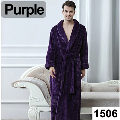 Men Purple Удлиненный халат из Добби кораллового флиса для женщин и мужчин, фланелевый зимний теплый банный халат кимоно, женское белье, халат для подружки невесты - Цвет: Men Purple