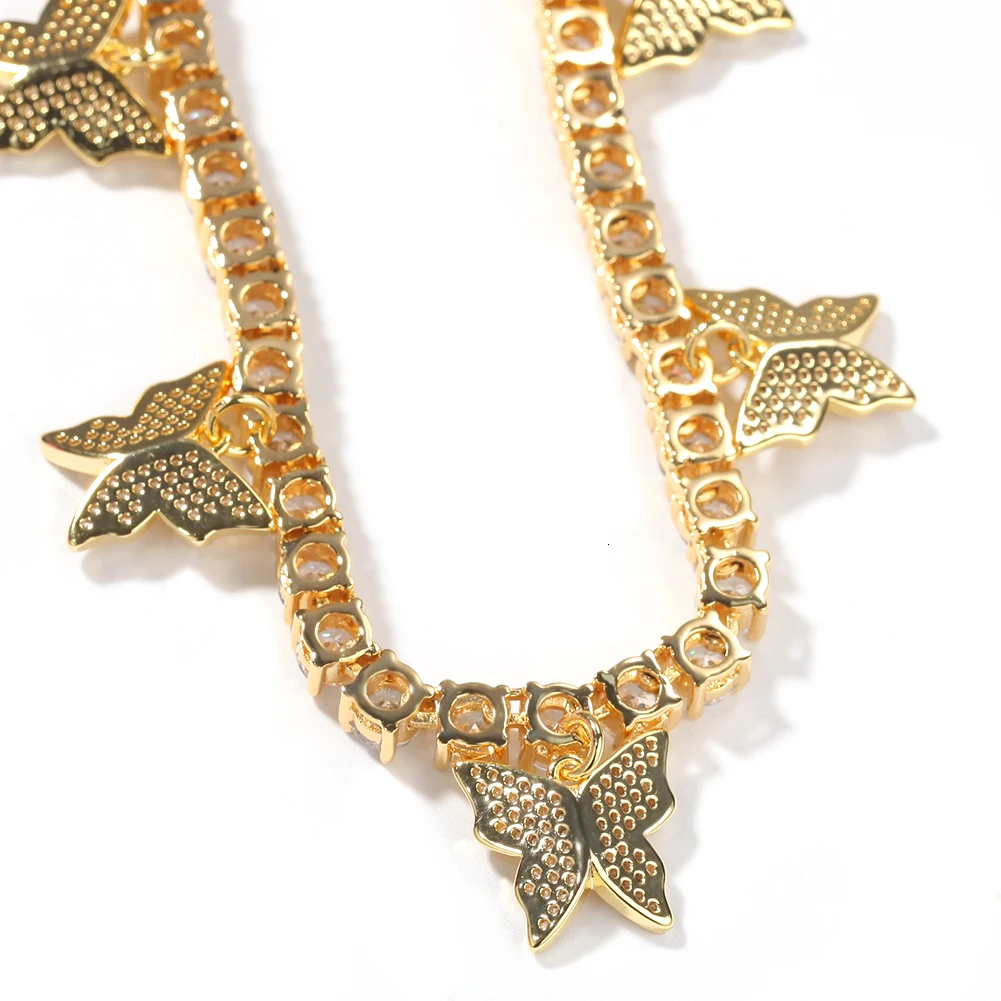 UWIN для женщин хип-хоп Bling Iced Out CZ теннисная цепь 1 ряд бабочка ожерелья роскошный золотой цвет цепи модные украшения