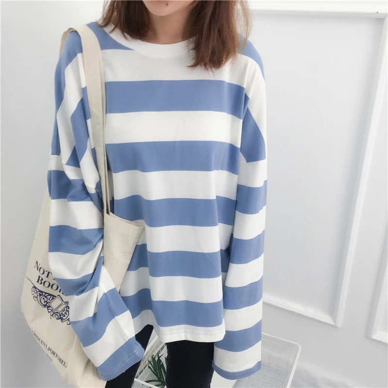 Ins Harajuku плотная полосатая толстовка с длинными рукавами Осенняя Новинка ulzzang модная свободная простая толстовка с капюшоном и круглым вырезом Повседневная Женская толстовка