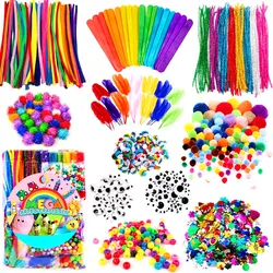 Jouets de bricolage éducatifs, bâtons/pompons en peluche de couleurs arc en ciel, jouets de dévolop de créativité artisanale fait à la main, 1200 pièces 