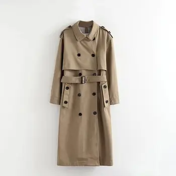 

New Women Casual Plain Double Breasted Coat Fashion Office Belt Outwear Chic Design Long Trench Hot