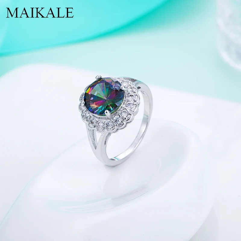 Женские кольца с фианитом MAIKALE роскошные круглые/треугольные серебристого цвета