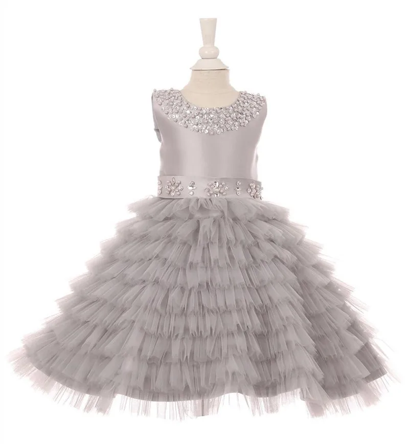 Pink/Green/Silver Layers Flower Girls Dresses Girls Pageant Dresses Little Girls Christmas Gown Custom Made Size - Цвет: Серебристый