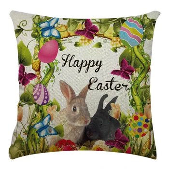 

Linen Cushion Cover Easter Rabbit Eggs Pillow Cover Throw Waist Pillow Case with Hidden Zipper for Home Car Holiday Decor