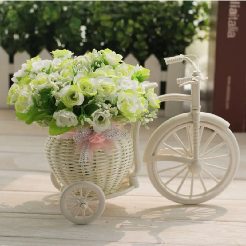 DIY белый трехколесный велосипед пластиковый дизайн Цветочная корзина контейнер для цветочных растений домашнее свадебное украшение