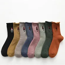 Женские носки милые забавные однотонные носки с вышивкой в стиле Харадзюку для девочек зимние плотные теплые хлопковые носки уличная одежда z1112