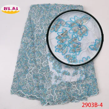 

Blue Luxury French Lace Fabric, African Handmade Beaded Lace Materials, Nigeria Wedding Dresses Lace Mr2903b