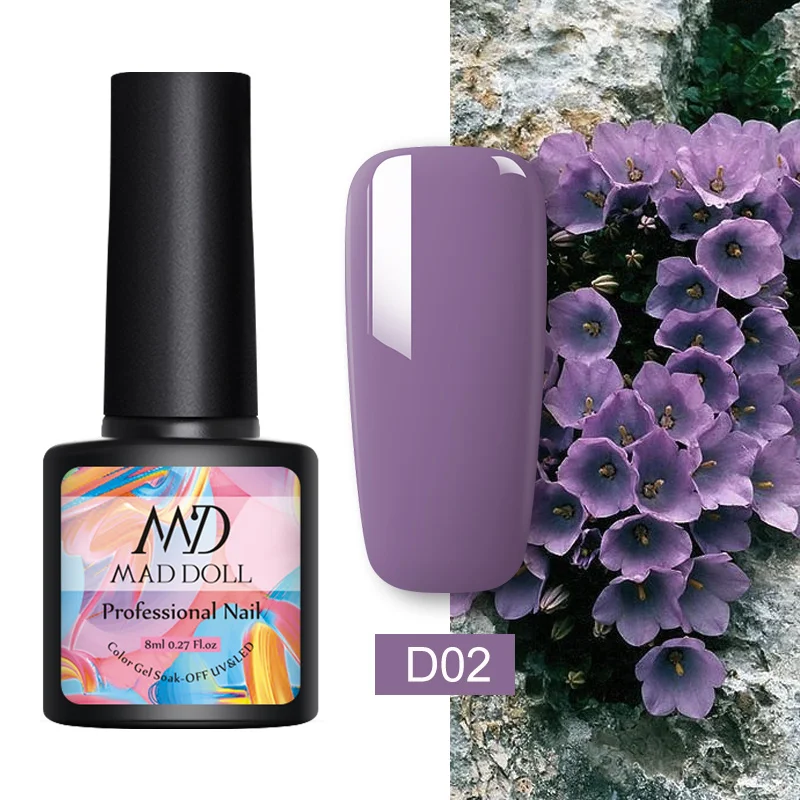 MAD DOLL 8 мл Гель-лак для ногтей цветной отмачиваемый УФ-Гель-лак Одноцветный гель для ногтей стойкий дизайн ногтей DIY - Цвет: D02