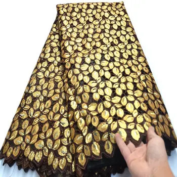 

5 yards coffee African Handcut Organza Lace fabric New fashion Nigerian sewing clothes lots of sequins high quality Ki079