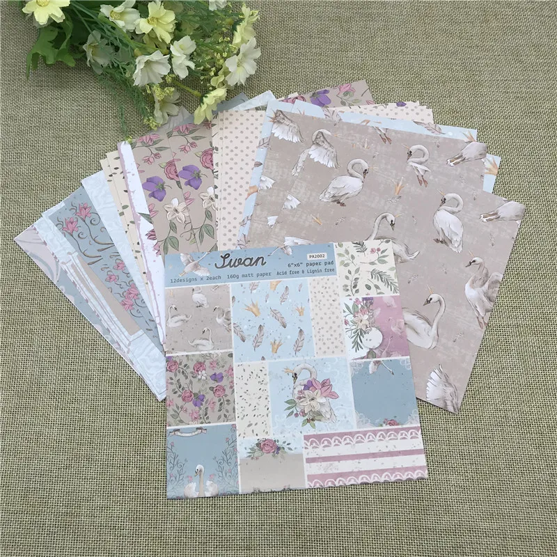 

24 sheet 6"X6"Lovely Swan of the flower patterned paper Scrapbooking paper pack handmade craft paper craft Background pad