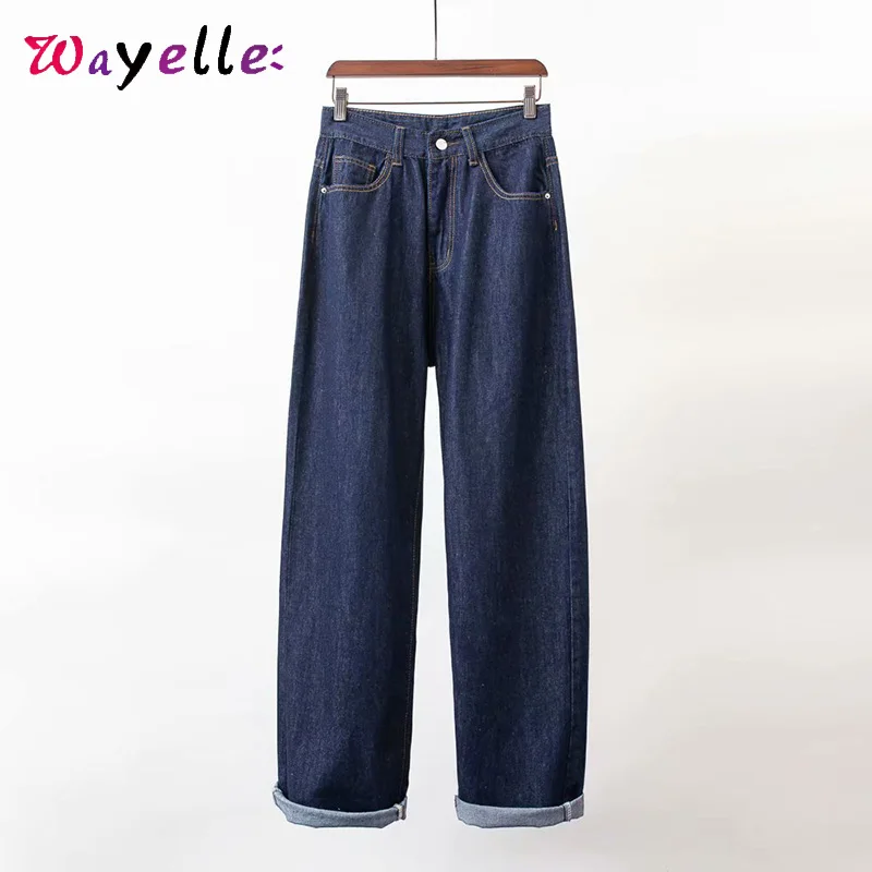 

High Waist Jeans Women Autumn 2019 Chic Full Length Elastic Waist Jeans Wide Leg Pants Women Loose Boyfriend Jeans for Women