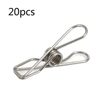 

20 Pcs Multipurpose Windproof Clothespin Stainless Steel Marine Grade Durable Pegs Metal Hanging Clips for Clothes Towels