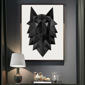 

$ Wolf Head Statue Home Decoration Accessories Animal Abstract Sculpture Wall Hang Decor 3D Statues Living Room Mural Art Craft