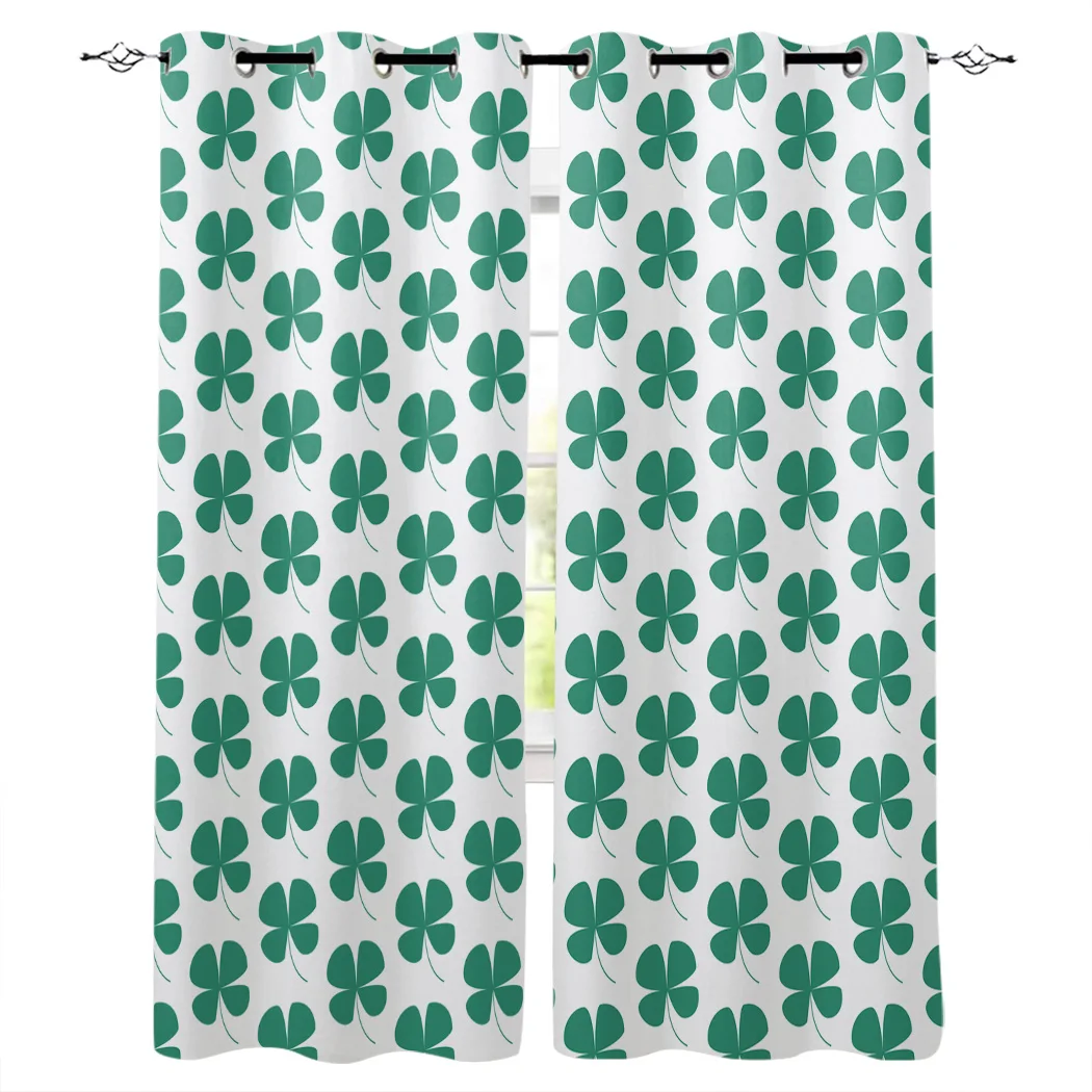 

St. Patrick'S Day Themed Four-Leaf Clover Curtains Window Living Room Curtains Kitchen Indoor Window High Blackout Curtain Thick