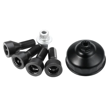 

1 Set Car Wheel Lock Set Black Lug Bolts for Bmw & 1 Pcs 86Mm 16 Flute Black Oil Filter Wrench Housing Cap Repair Tools