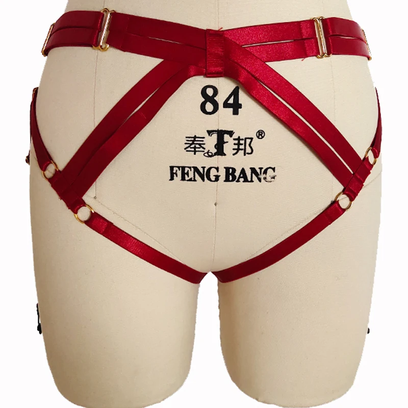 

Sexy Hollow Red G-string Briefs Underwear Panties Women Bondage Body Cage Harness Belt Stockings Leg Garter