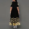 Women Scoop Neck Dress Half Sleeve female elegant vintage floral printed a line pocket Black maxi dresses robe prom dresses ► Photo 2/5