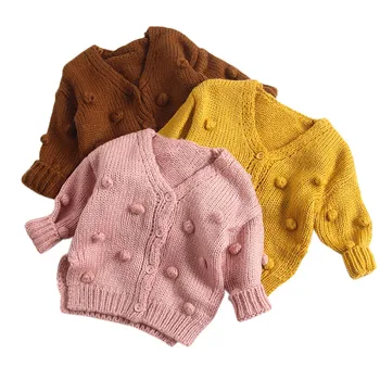 

0-24M Infant Winter Sweater Baby Girl Winter Coat Long Sleeve Thick Ball In Hand Knit Cardigan Down Sweater Top Clothes Y96