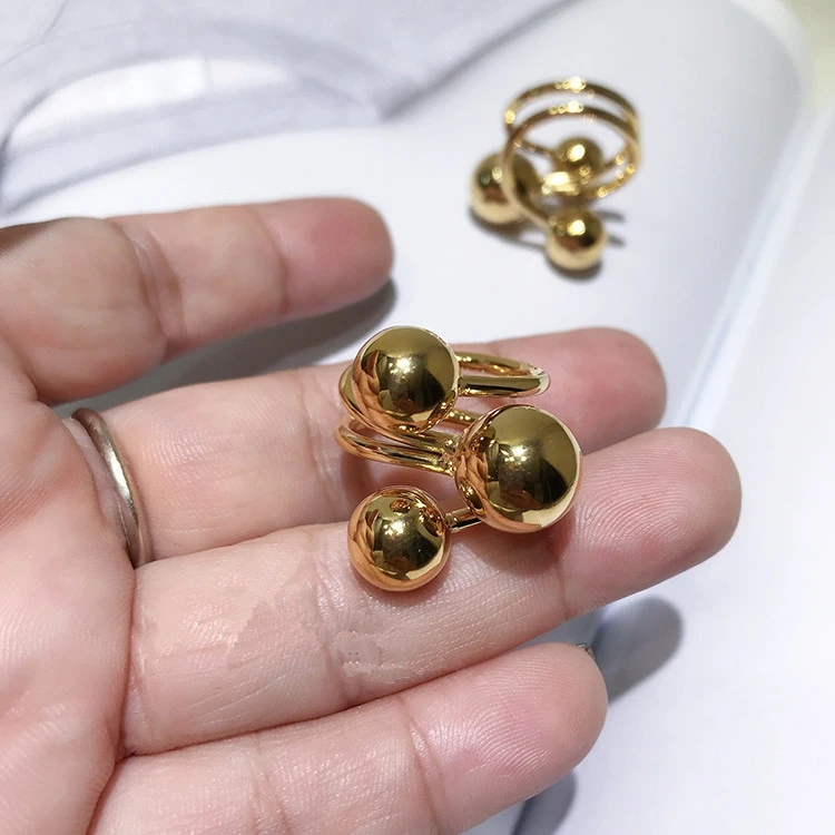 Gold Color Rings Gold Color Ring Silver Ring Opening Ring Adjustable Rings Finger Ring Exaggerated Metal Ball Rings For Women Punk Girl Hip Hop Harajuku Gold Silver Color Open Ring Charm Jewelry Accessories Gifts
