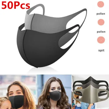 

50Pcs Black Bilayer Sponge Mouth Mask Anti Haze Dust Washable Reusable Double Layer Dustproof Mouth-muffle Wind Proof Mask