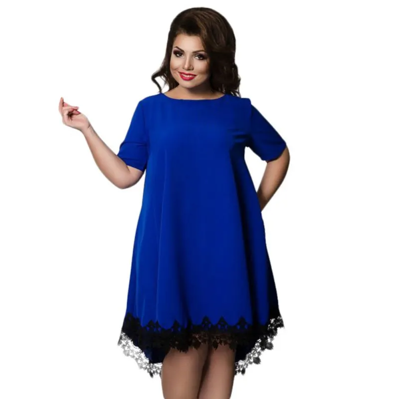 DL B летнее платье для женщин Vestido кружевное платье с коротким рукавом для девочек с круглым вырезом модный костюм одежда L-6XL Большие размеры милый сапфир Саша - Цвет: DL