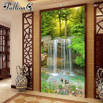 

FULLCANG Bird waterfall scenery large 5d diamond painting diy full square round drill mosaic embroidery sale needlework FC2425
