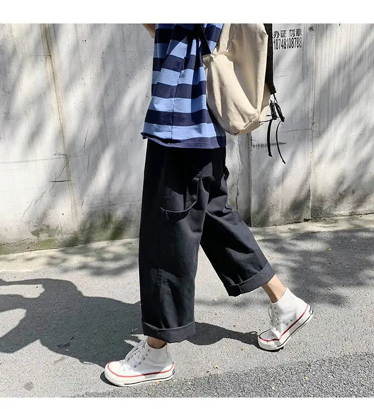 Осенние корейские мужские брюки высокого качества Harajuku повседневные с боковыми карманами Молодежные новые модные свободные мужские брюки для улицы