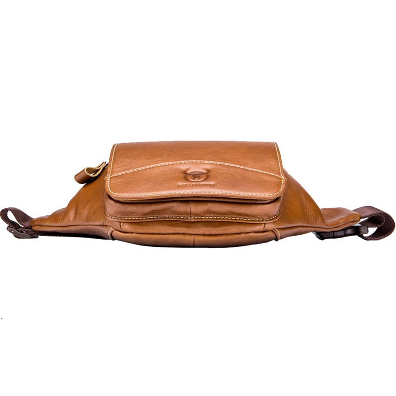 BULL CAPTAIN Cowhide Leather Fanny Pack Messenger Bag Handbag Travel Pocket Men's Small Pocket Men's Bag Chest Sling Bag