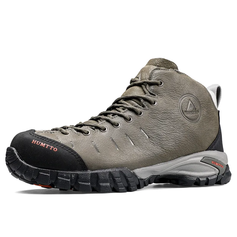 Водонепроницаемые походные ботинки из натуральной кожи; брендовые уличные Нескользящие мужские кроссовки; износостойкие мужские альпинистские ботинки на шнуровке - Цвет: Gray