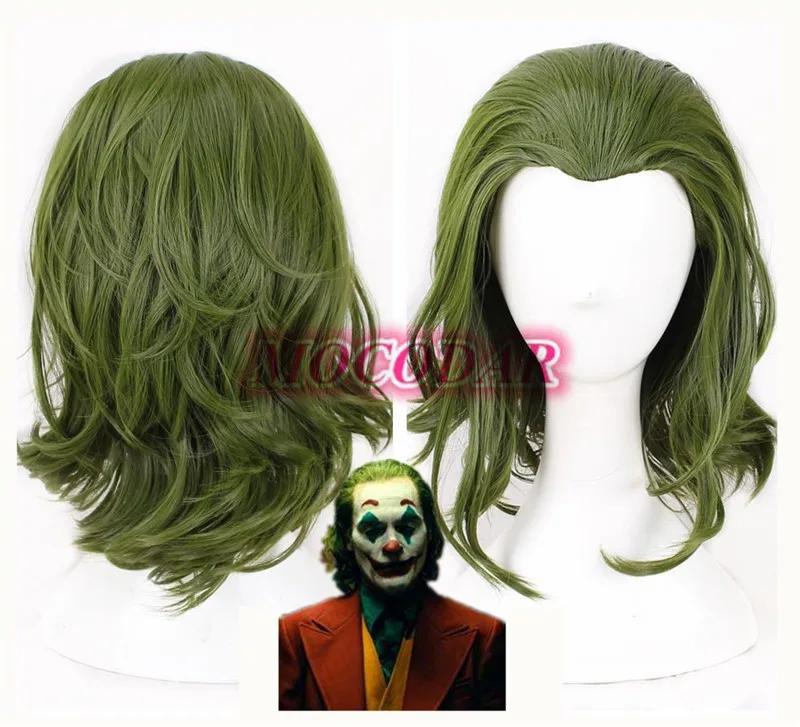 Новое прибытие Joker происхождения фильм страшный клоун Джокер парик косплей Хоакин Феникс Arthur Fleck кудрявые зеленые волосы парик на Хэллоуин
