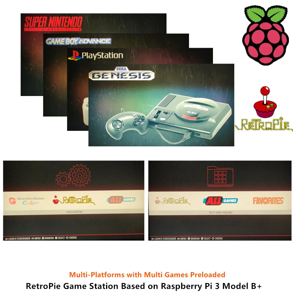 Raspberry Pi 3B+(B Plus) аркадный полный комплект 128 ГБ sd-карта с 18000+ аркадные игры RetroPie эмуляция станция ES IR пульт дистанционного управления