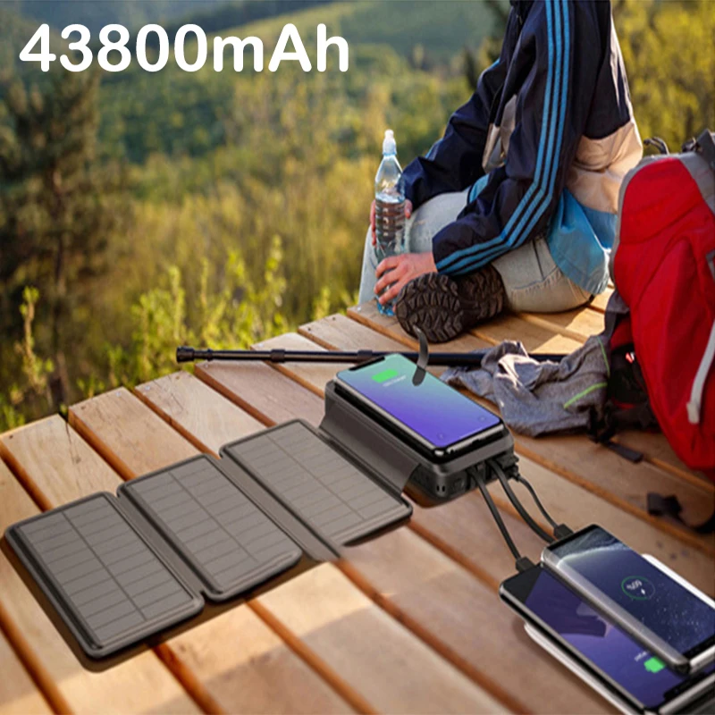 

43800mAh Solar Power Bank Fast Qi Wireless Charger for iPhone 15 14 Samsung S23 S22 Huawei Xiaomi PD 20W Fast Charging Powerbank