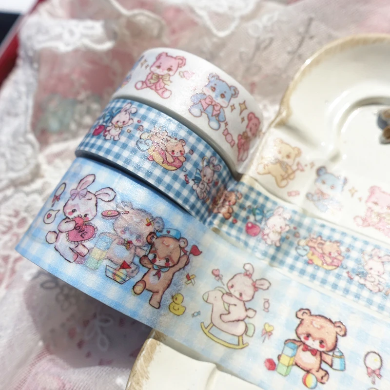 

kawaii Toy Cartoon Animal Tape Shiny Bear Dessert Cherry Funny Rabbit Merry-go-round Washi Tape DIY Scrapbookin Masking Tape