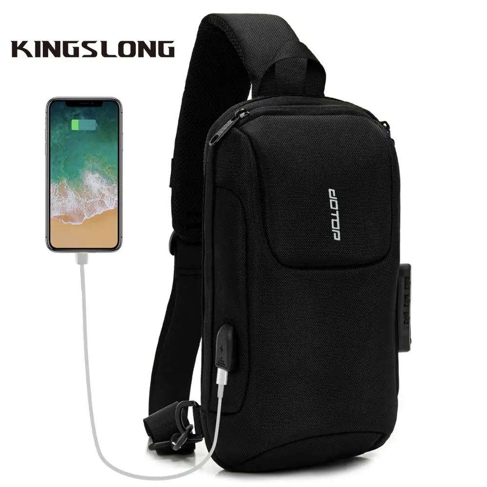 

Kingslong Men's Bag Waterproof Multifunction Shoulder Bag for Men Chest bag Polyester Short trip pack Fashion Male Bag Black New